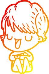 warm gradient line drawing of a cartoon woman talking