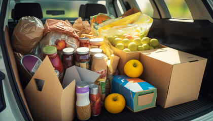 Home Grocery Delivery: Car Trunk Packed with Healthy Food Choices - ai generated Generative AI