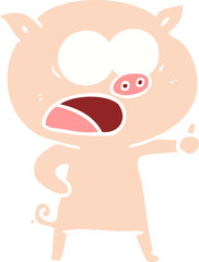 flat color style cartoon pig shouting
