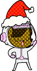 hand drawn comic book style illustration of a astronaut woman wearing santa hat
