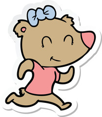 sticker of a female bear jogging