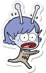 sticker of a cartoon shocked alien girl