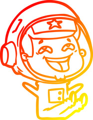warm gradient line drawing of a cartoon laughing astronaut