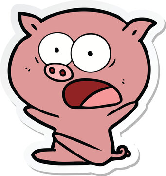 sticker of a shocked cartoon pig sitting down