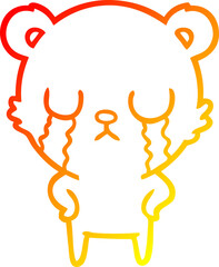 warm gradient line drawing of a crying cartoon bear