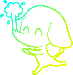 cold gradient line drawing of a cute cartoon elephant spouting water