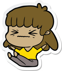 sticker of a cartoon angry girl