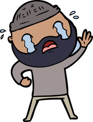 cartoon bearded man waving and crying