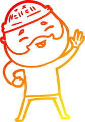 warm gradient line drawing of a cartoon happy bearded man