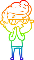 rainbow gradient line drawing of a cartoon cool guy
