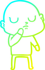 cold gradient line drawing of a cartoon bald man
