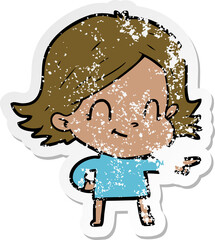 distressed sticker of a cartoon friendly girl