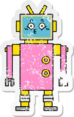 distressed sticker of a cute cartoon robot