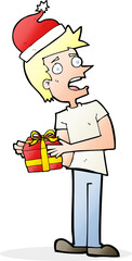 cartoon man holding a christmas present