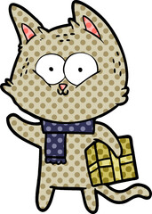 cartoon cat holding christmas present