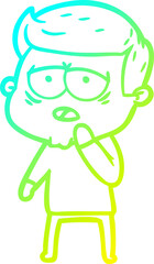 cold gradient line drawing of a cartoon tired man
