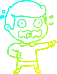 cold gradient line drawing of a cartoon stressed out pointing