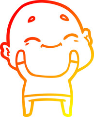 warm gradient line drawing of a cartoon happy bald man