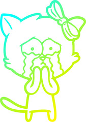 cold gradient line drawing of a cartoon cat