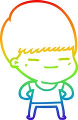 rainbow gradient line drawing of a cartoon smug boy