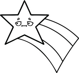 line drawing cartoon of a shooting rainbow star