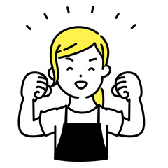 かわいい人物のイラストシリーズ _ 女性の店員_ ガッツポーズ