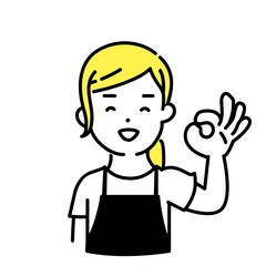 かわいい人物のイラストシリーズ _ 女性の店員_ okサイン