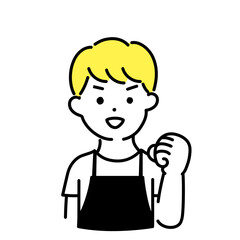 かわいい人物のイラストシリーズ _ 男性の店員_ ガッツポーズ