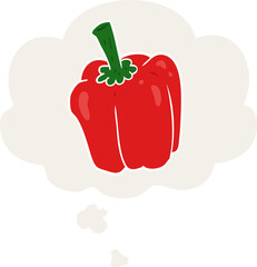 cartoon pepper with thought bubble in retro style