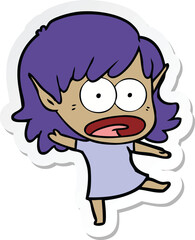 sticker of a cartoon shocked elf girl