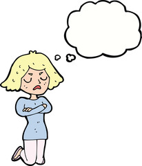 cartoon annoyed woman with thought bubble