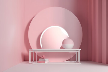 A 3D rendering of a modern, minimalistic wallpaper featuring an empty display stand for mock-ups and product showcases, generative by AI.