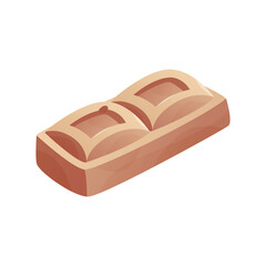 White chocolate bar piece with bites. Yummy milk chocolate block with tile pattern, bitten off. Cocoa snack, choco candy. Milk sweet dessert, cooking ingredient. Vector for confectionery shop.