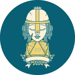 Retro Tattoo Style human fighter with natural 20 roll