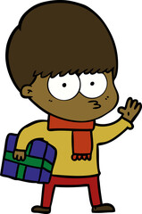 nervous cartoon boy