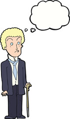 cartoon unhappy gentleman with thought bubble