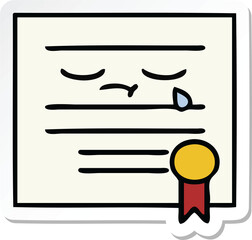 sticker of a cute cartoon graduation diploma