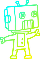 cold gradient line drawing of a cartoon robot