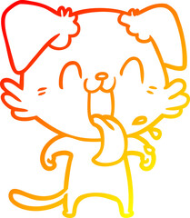 warm gradient line drawing of a cartoon panting dog
