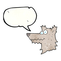 freehand speech bubble textured cartoon wolf head