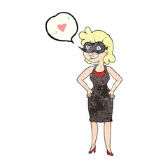freehand speech bubble textured cartoon woman wearing mask