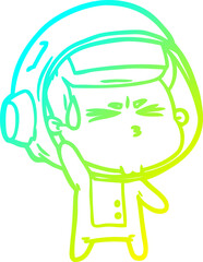 cold gradient line drawing of a cartoon stressed astronaut