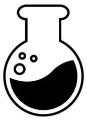 Chemical liquid flask icon. Black lab reaction symbol