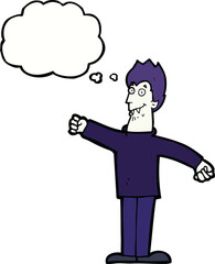 cartoon happy vampire with thought bubble