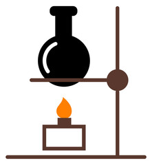 Chemical experiment icon. Glass flask heating reaction