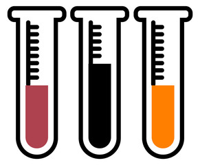 Glass tubes with color liquids. Laboratory chemical samples icon