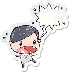 cute cartoon shocked man with speech bubble distressed distressed old sticker