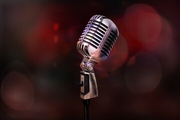 Professional microphone on dark background with lights