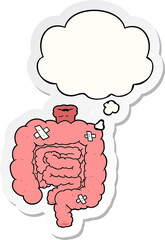 cartoon repaired intestines with thought bubble as a printed sticker
