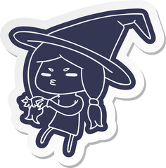 cartoon sticker of a cute witch kawaii girl